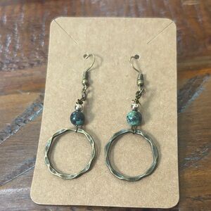 Antique Bronze and Turquoise Dangle Earrings